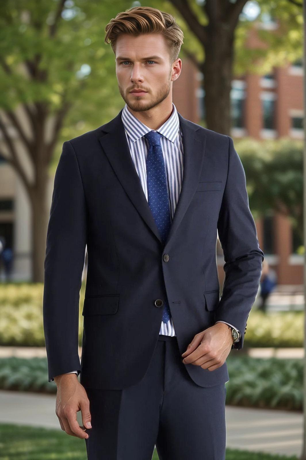 Marineblauer Slim Fit Anzug mit Monokragen für Herren