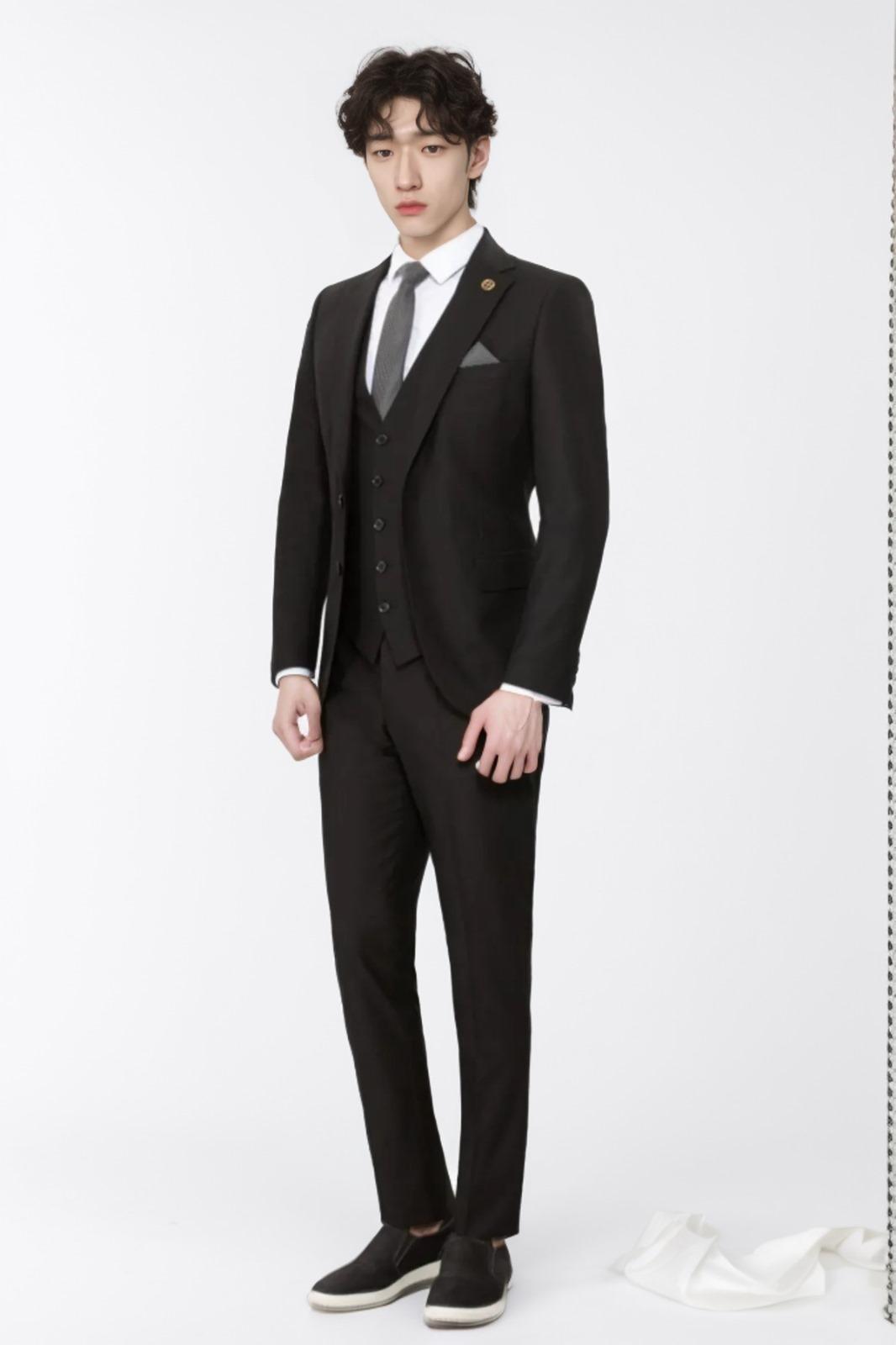 Slimfit Unifarbene Weste Anzug
